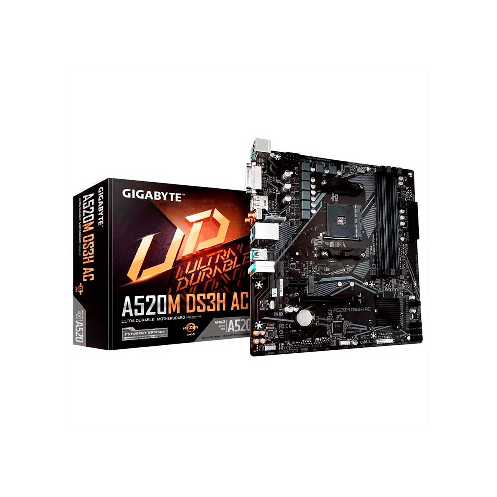 fastrax_123297_69fdb9ac2b315.jpg PLACA MADRE GIGABYTE AM4 A520M DS3H AC S/R/HDMI/DP/DVID/M2/WIFI/DDR4/USB3.2/MATX - Imagen 1