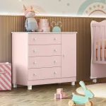 COMODA ZAPATERA ABBA 1 PUERTA 4 CAJONES 2561 QMOVI ROSA - Imagen 3