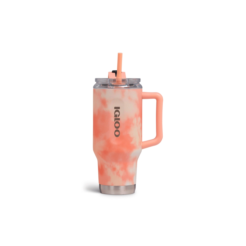 fastrax_108058_6a2b27da26d3f.jpg VASO TERMICO IGLOO 950ML ICE DYE NARANJA C/PAJITA 71312 - Imagen 1