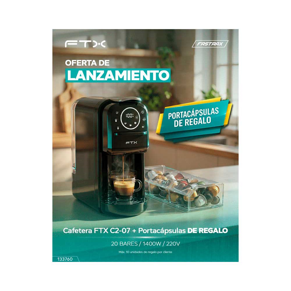 fastrax_133760_6a287582de63b.jpg COMBO CAFETERA FTX 1 TAZA C2-07 + PORTACAPSULAS DE CAFE CH-3C - Imagen 1