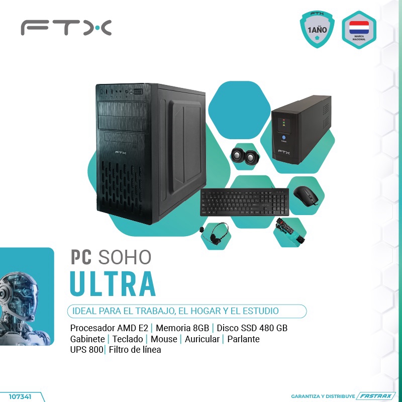 fastrax_107341_6a615a58b549d.jpg COMPUTADORA FTX SOHO ULTRA E2/480SSD/8G + UPS 800W + MOUSE + TECLADO - Imagen 1