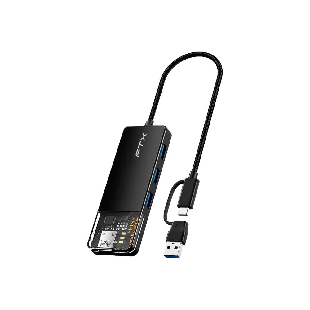 fastrax_115513_6a615b51e9a70.jpg HUB USB-C 3.0 / USB-A DE 4 PUERTOS FTX-HUBT3-PB 5GBPS/5V - Imagen 1