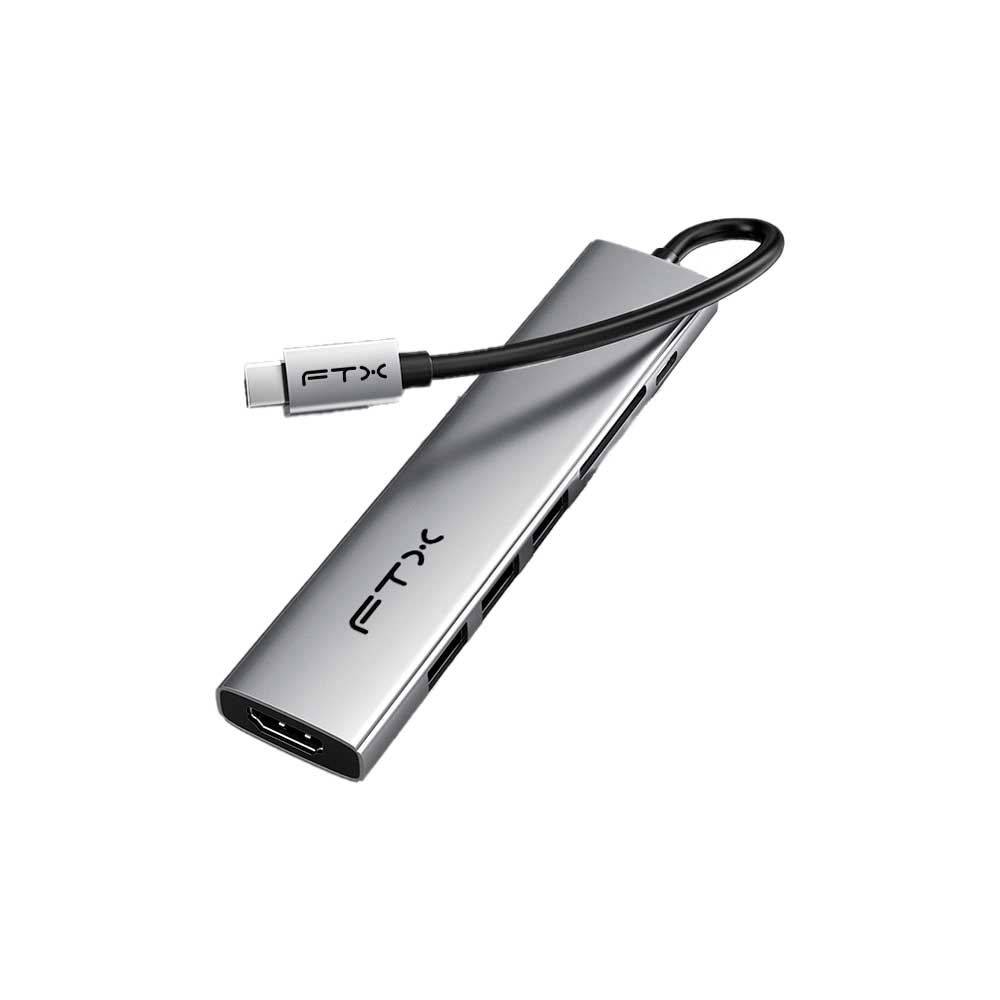 fastrax_115568_6a615b59e056e.jpg HUB 7 EN 1 USB-C - HDMI/USB-A/USB-C/SD FTX-HBP2-AG7 4K/30HZ/100W/5GBPS - Imagen 1