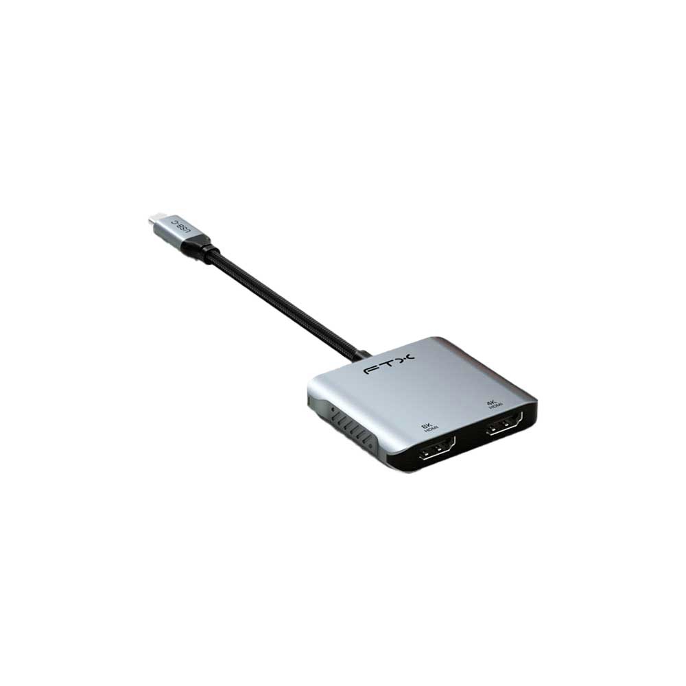 fastrax_115582_6a615b5d200d9.jpg ADAPTADOR USB-C - 2 HDMI/USB-C/USB-A FTX-CM2H8K-AG 8K/60HZ/100W/GRIS - Imagen 1