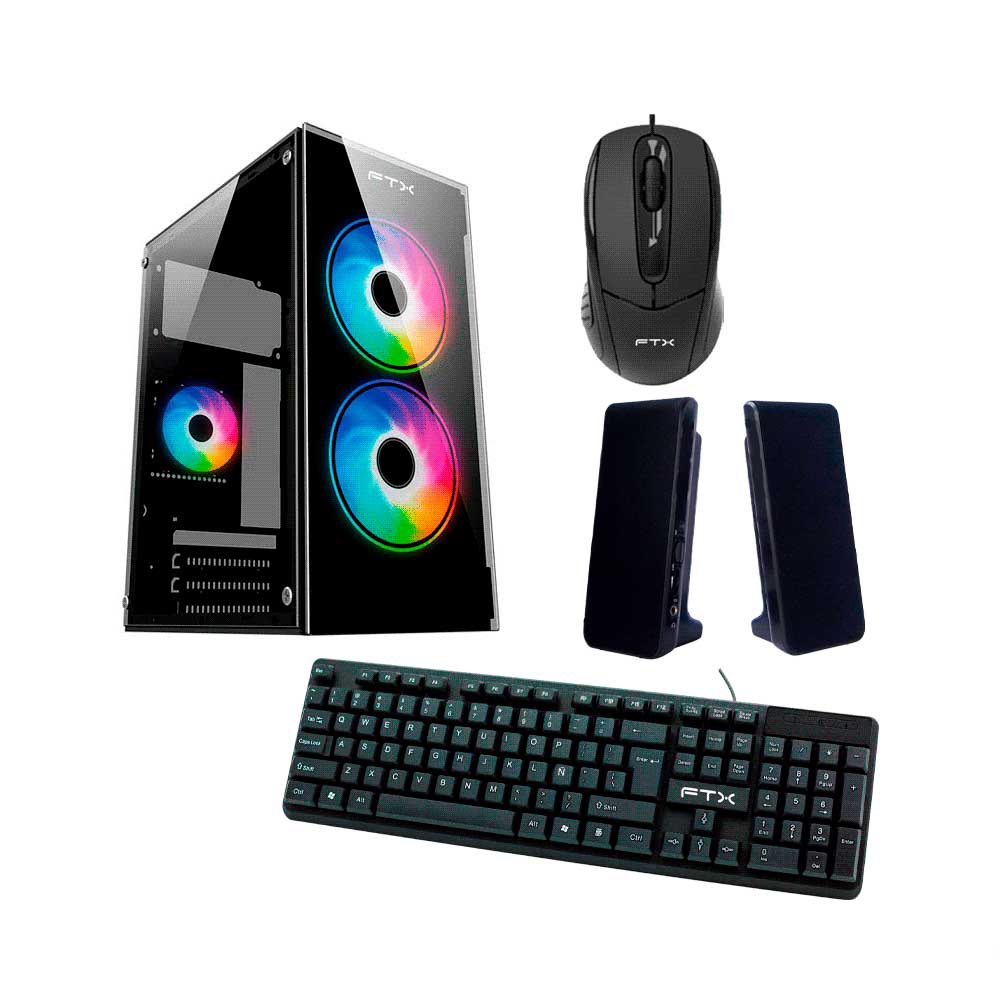 fastrax_121026_6a615bbb72c2d.jpg GABINETE KIT FTX255 C/FUENTE 500W MOUSE+TECL+SPK+LAT FRON TRANSP MATX/MITX - Imagen 1