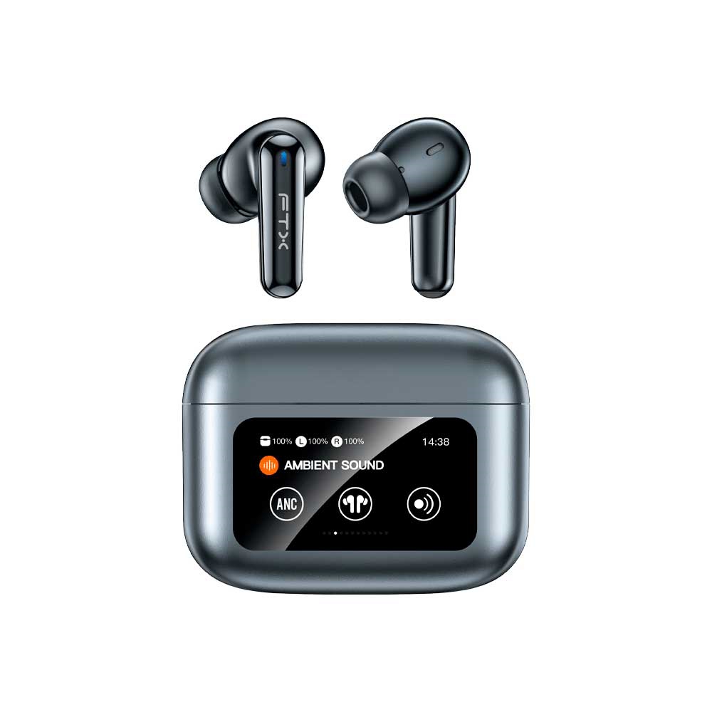 fastrax_124683_6a615c4002b6a.jpg AURICULAR CON MICROFONO FTX E56L-GY BT/MIC/ANC/TOUCH/IPX6 GRIS C/PANT LED - Imagen 1