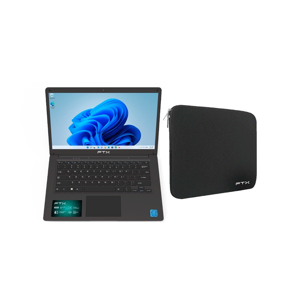 fastrax_128995_6a5f901915c53.jpg NOTEBOOK FTX N14-C2564IN CEL 1.1/4G/256SSD/W11H/14" HD/RJ-45/NEGRO + FUNDA - Imagen 1