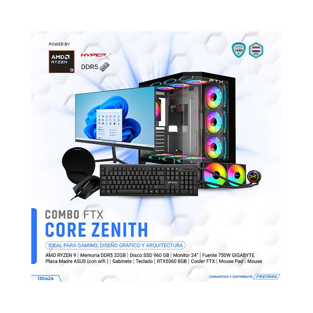 fastrax_130424_6a5ac5bcdddc7.jpg COMPUTADORA FTX CORE ZENITH R9/960SSD/16G/RTX5060-8G + MON 24"+TECL+MOU+MOUPD+ COOLER - Imagen 1
