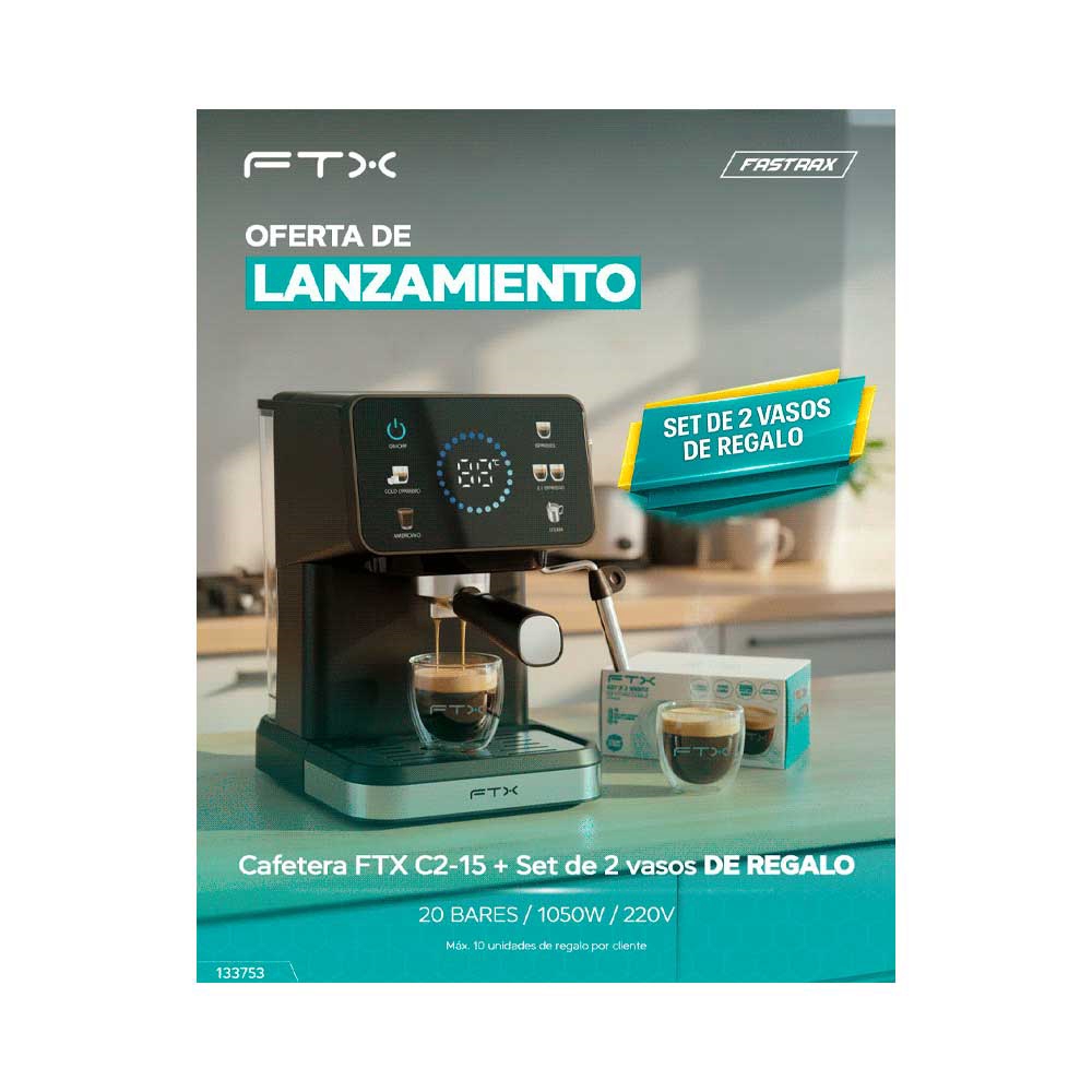 fastrax_133753_6a56d16e39abe.jpg COMBO CAFETERA FTX 2 TAZAS C2-15 + TAZA P/CAFE 2UNI CG-21 - Imagen 1