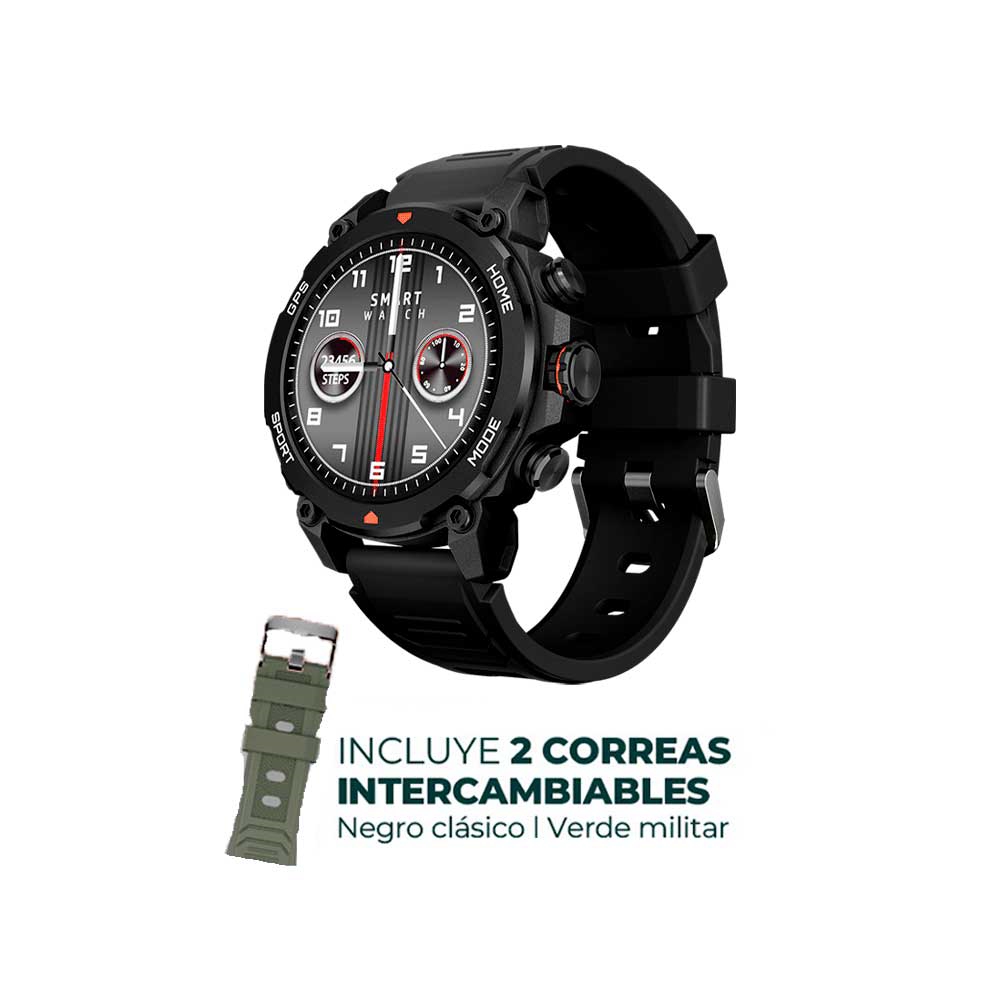 fastrax_135047_6a615224a3b1d.jpg SMARTWATCH FTXG6-BB 57MM NEGRO + 1 CORREA VERDE GPS/ ANDROID/ IOS/ BT - Imagen 1