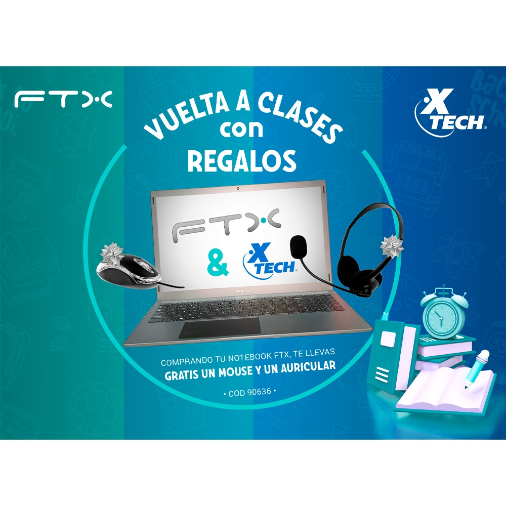 fastrax_90636_6a6159ee14ee9.jpg NOTEBOOK FTX CELERON 1.1/4G/128EMMC/W11 15N-NB11L1LA FTX + MOUSE XTM-195 + AURI FTXBH001 - Imagen 1