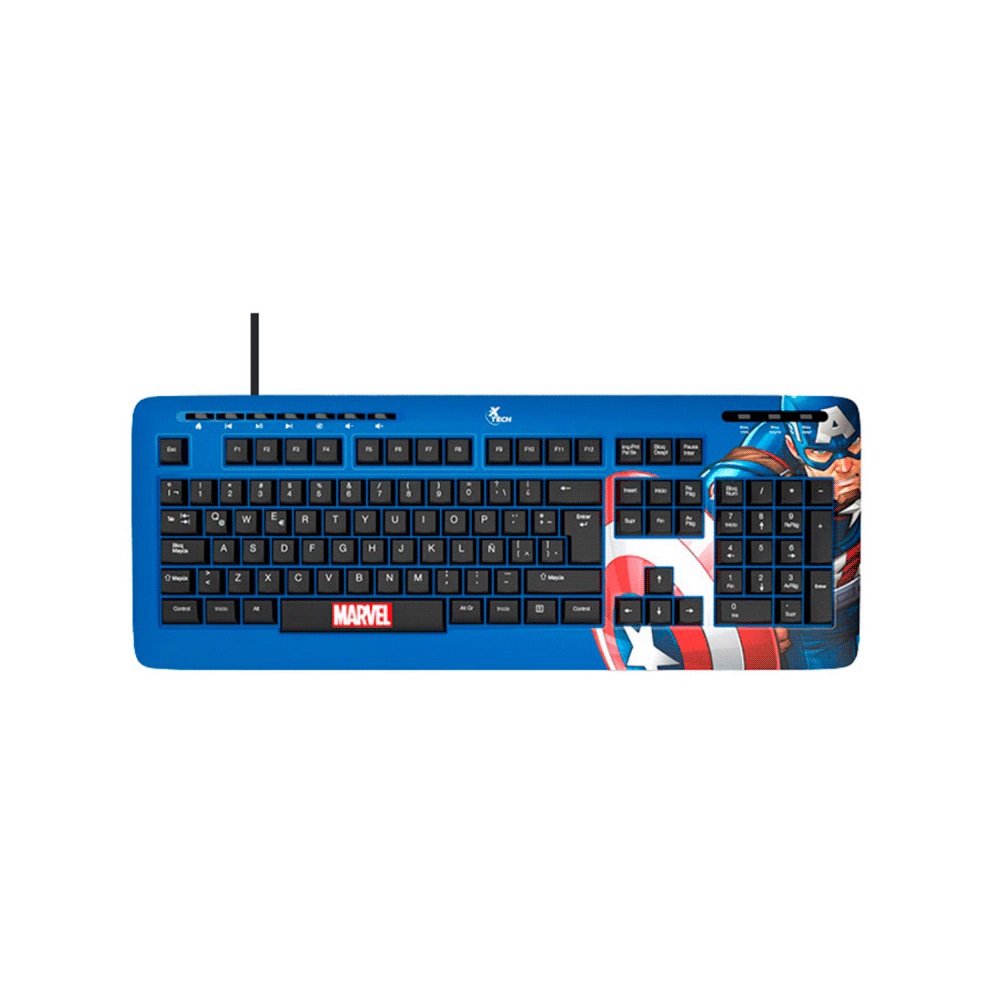 fastrax_94214_6a4fa111c26fb.jpg TECLADO XTECH USB XTK-M401CA CAPITAN AMERICA ESP/AZUL/MULTIMEDIA - Imagen 1