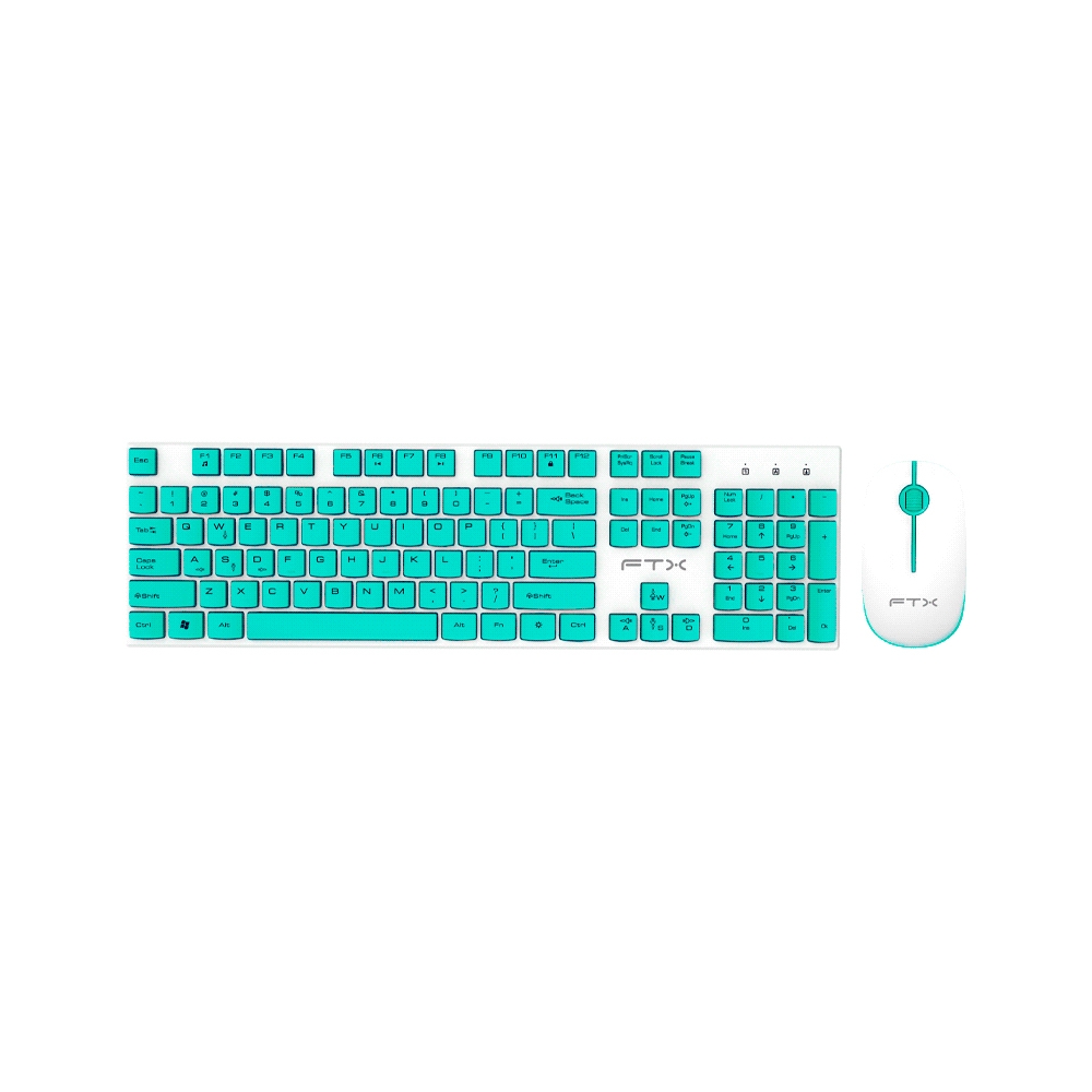 fastrax_99646_6a615a130e44a.jpg TECLADO + MOUSE FTX WIRELESS FTXGK600 NUMERICO/PORTUGUES BLANCO/VERDE - Imagen 1